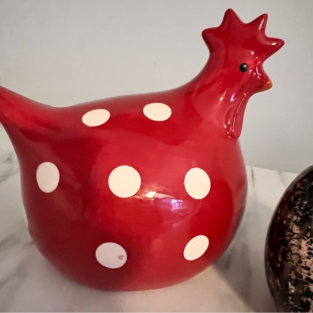 Vintage La Dolce Vita Hen Red Dot Black Spongeware Roosters Country - Picture 2 of 9
